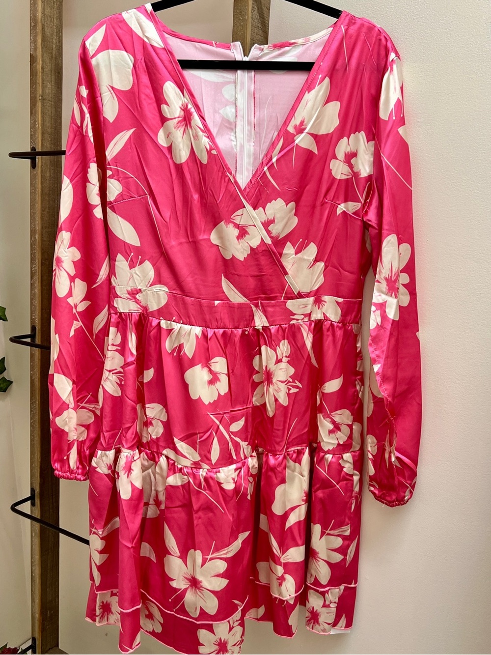 Fashion Noma Hot Pink Floral Midi Dress with Cream Blooms